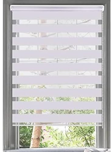 Day & Night Zebra/Vision Roller Blind Easy Fit Dual Layered Horizontal Window Shade Blinds (114cm(45) X 165cm (65), White)