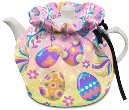 XYZCANDO Floral Tea Cosy Durable Insulated Teapot Dust Covers for Home Party Decor Egg&Daisy Pattern Kettle Quilt Easter Day Breakfast Warmer, Both Sides Can be Used