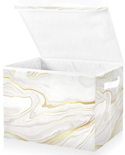 Storage Boxes with Lids, Gold Marble White Large Storage Basket Organizer Shelves Cube Bin Toy Clothes Underbed