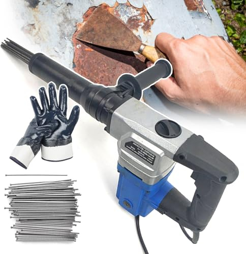 json2xml Electric Needle Scaler,Industrial Grade Needle Scaler,850W Electric Derusting Gun,HandHeld Weld Slag Cleaner with 120pcs 3×180mm Descaling Replacement Needles& non slip gloves