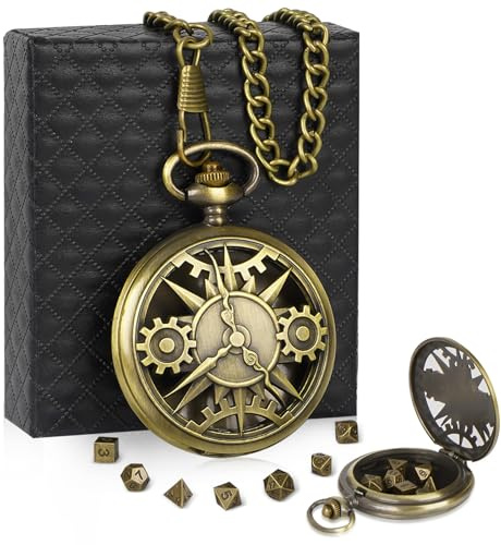 Dados de rol, 7 Piezas Mini Juego de Dados DND Dados Poliedricos con Caja de Reloj de Bolsillo Steampunk, Juego de Dados D&D, Dados Metal, para Dungeons Dragons RPG MTG D20 D12 D10 D% D8 D6 D4