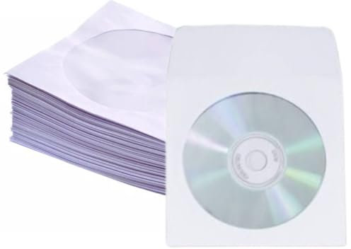 25 x High Grade White CD/DVD/Bluray Paper Disc Sleeve Envelopes with Clear Window 125x125mm