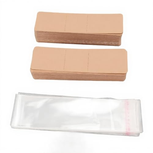 200 St Set Kraft Bokmärkeshållare, DIY Blank Bokmärke Cover Display Cards med Genomskinlig Självhäftande Påse för Bokmärkesinpackning Small Business Packaging Supplies