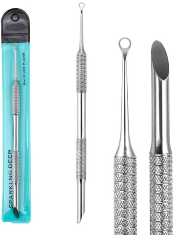 GIONAR 2-in-1 Manicure Cuticle Pusher Tool - Stainless Steel, Loop & Beveled Head, Lifts & Removes Cuticles