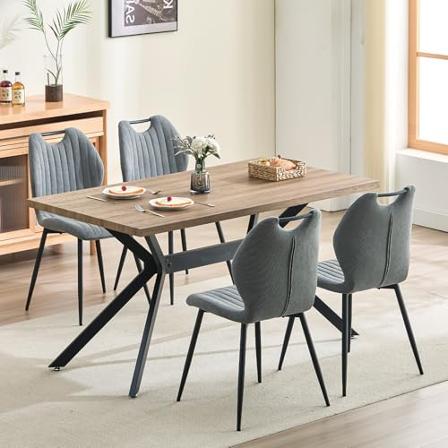 LEWE Esszimmergruppe Esstisch mit 4 Stühlen, 140 x 80 x 76 cm Rechteckig Esstisch aus Holz mit 4 Esszimmerstühle mit Hohe Rückenlehne, Schwarz Eisenbeine, für Küche Esszimmer und Wohnzimmer