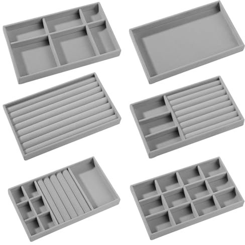 Duscdesp 6 Pcs Jewellery Tray Jewellery Organiser Stackers Jewellery Box,Earring Ring Necklace Box for Women Girls,Jewelry Storage Drawers,Holds Ring Earring Necklace(Grey)