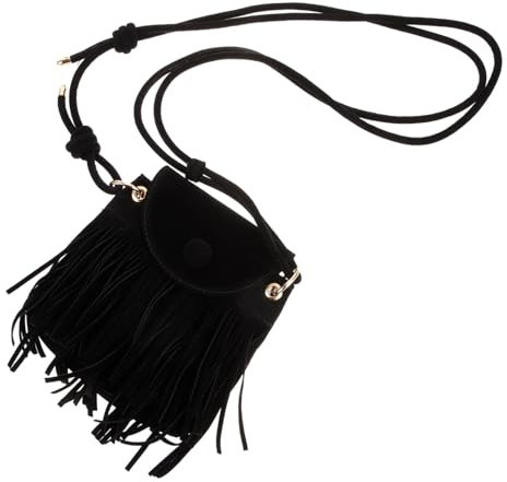 LIFKOME Quasten-Geldbörse für Damen Vintage-Geldbörse mit Fransen Umhängetasche mit Quaste umhängebeutel schulterbeutel women bag Geldbörse mit Quasten Vintage Fransentasche PU-Leder Black