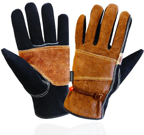 OLSON DEEPAK Guantes de trabajo de cuero para hombres y mujeres, guantes a prueba de espinas para jardinería, soldadura Tig/Mig, construcción, motosierra, granja, piel de vaca, forro de algodón