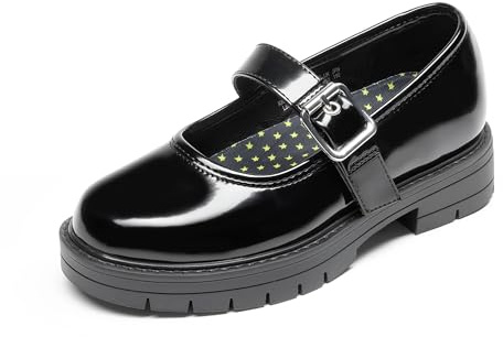 DREAM PAIRS Girls Mary Jane School Uniform Shoes,All Black,4 Big Kid