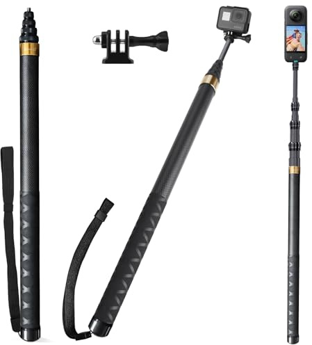 3M 9.8ft Carbon Fibre Invisible Selfie Stick for Insta 360 X5 X4 X3 DJI Osmo 360, Selfie Stick Long Rod Carbon Fibre Extension Monopod with Adapter for GoPro Hero 13 12 11 10 9 Black