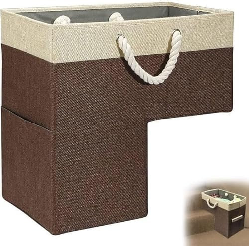Cesta de escalera para escaleras con asa, cestas de escalera para escaleras alfombradas y de madera, cesta de almacenamiento de 16 pulgadas para escaleras, juguetes, ropa, libros, herramientas