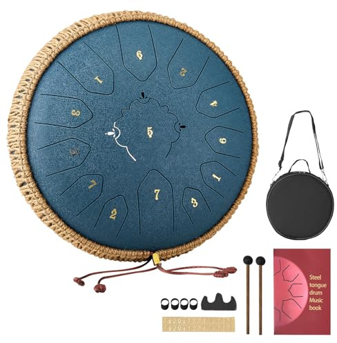 VEVOR Zungentrommel, Ø305 mm, 13 Töne, Regentrommel, C-Dur, mit Notenbuch & Schlägeln, Perkussionsinstrument für Meditation, Yoga & musikalische Anfängerausbildung, Steel Tongue Drum Marineblau