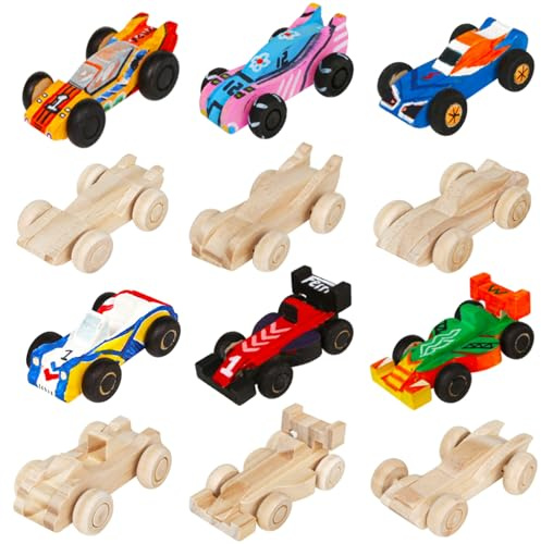 WANTKA 12 Pieces Unfinished Wooden Cars, Wood DIY Cars Arts and Crafts Kit for Students Home Activities Easy Woodworking and Family Time (Paints and Brushes not Included)