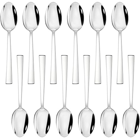 Homikit Cucchiaio da tavola da 12 pezzi, 19,4 cm, in acciaio inox, cucchiaio grande per casa/ristorante/hotel, elegante e moderno, lucido, lavabile in lavastoviglie