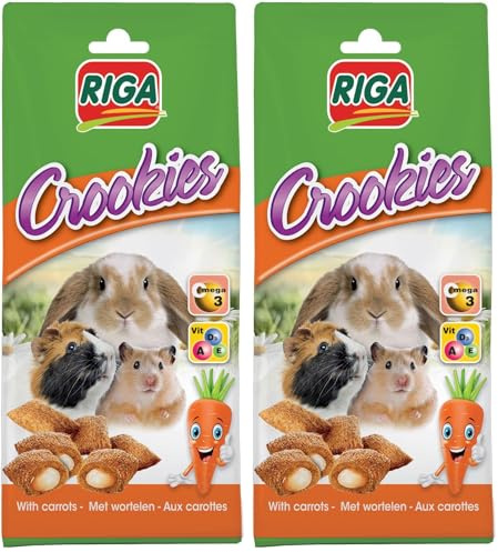 Riga - Crookies aux Carottes - Biscuits Croustillants pour Lapins Nains, Cochons d'Inde et Petits Rongeurs - Riche en Vitamines et Oméga 3-50 g (Lot de 2)