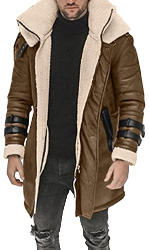 Generisk mockajacka herr fodrad, läderjacka herr vinter utomhusjacka varm vinterjacka mode herrjacka med ståkrage trenchcoat bekväm övergångsjacka lång vandringsjacka med ficka, BRUN, 4XL