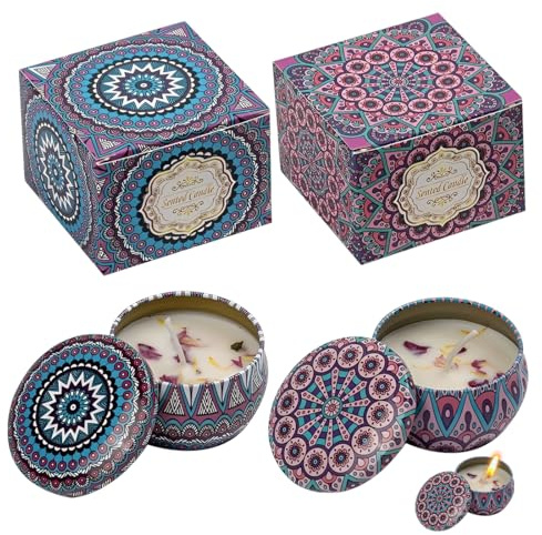 LACHT 2 Pezzi Candele Profumate, Candela Profumata Regalo, Candele Profumate in Cera di Soia Naturale, per Aromaterapia in Casa e Relax, Regalo per Natale, Compleanno e Festa della Mamma