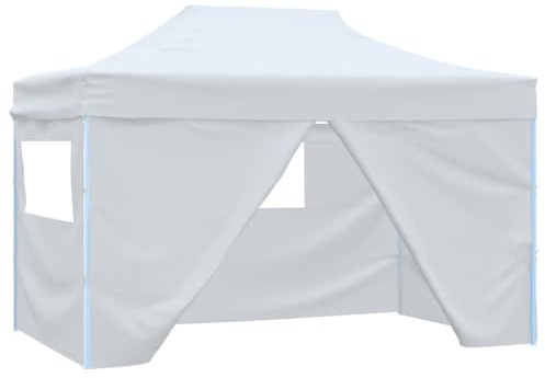 Nqyjm Trädgårdspaviljong utomhus, hopfällbart mottagningstält med 4 väggar 3 x 4,5 m, vit, lusthus för bröllop, fester, camping, kommersiella evenemang