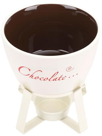 Xiuganpo Chokladfonduemugg, Premium Keramisk Värmesäker Halkfri Metallbas Keramisk Fondueset, Chokladsmältdegel med Stabil Metallbas och Fonduegaffel för Date Night Bröllopsfest (Vit)