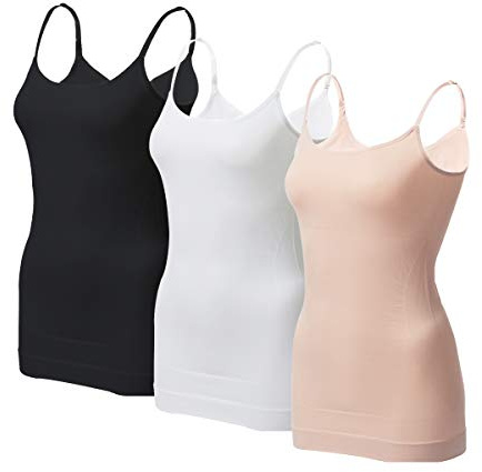 EUYZOU Women's Tummy Control Shapewear Tank Tops - Seamless Body Shaper Compression Top - Black/White/Nude 3pk M