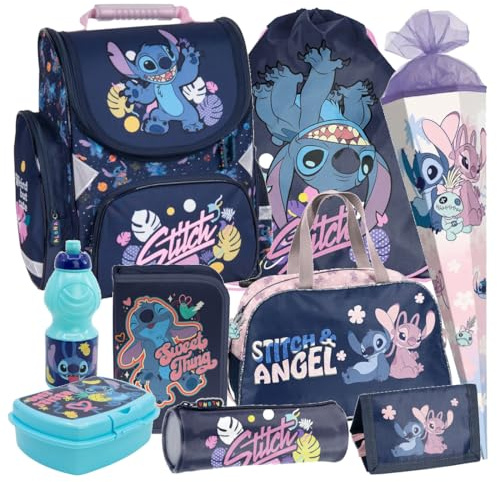 Schultasche Stitch Angel 9 Teile Set Schulranzen Ranzen Schultüte 85 cm Tasche Federmappe Sporttasche Rucksack Tornister blau mit Sticker-von-Kids4shop