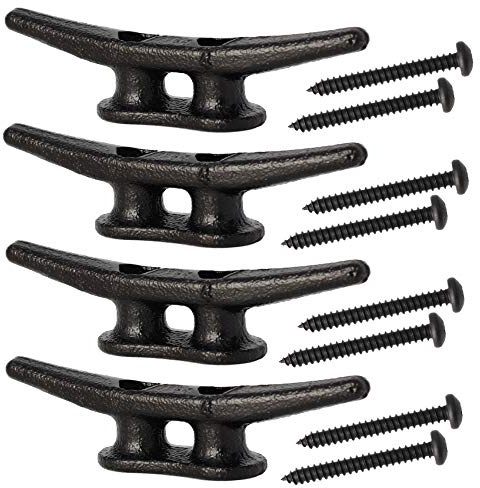 4 inch Electrophoretic Coated Black Dock Cleats Boat Cleats, Boat Dock Cleats Rope Cleat With Hardware Ideal for Boat, Decks, Piers for Tying up Boats,Marine Decor,Boat Ties,Cleats for Boat(4 Pack)