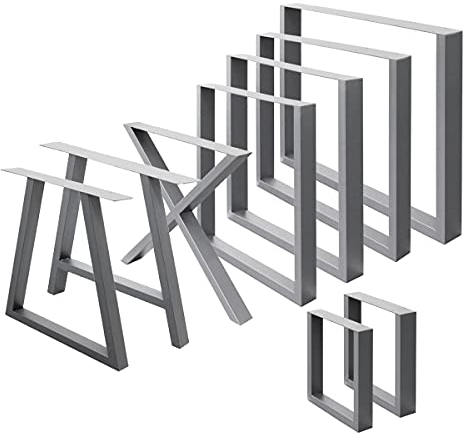ECD Germany 2er Set Tischbeine 30x43 cm, Grau, Stahl pulverbeschichtet, Industriedesign, Vierkantprofil, Metall Tischkufen, Tischuntergestell Tischgestell Möbelfüße Bankkufen Bankgestell Bankbeine