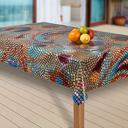 laro Wachstuch-Tischdecke Abwaschbar Garten-Tischdecke Wachstischdecke PVC Plastik-Tischdecken Eckig Meterware Wasserabweisend Abwischbar, Muster:Mosaik bunt, Größe:100x140 cm