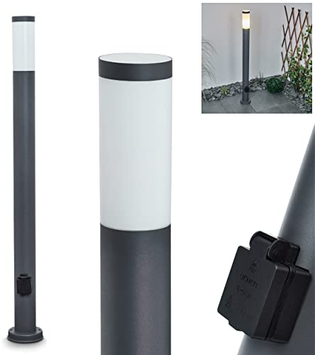 Außenwegeleuchte Sessa, moderne Sockelleuchte mit Steckdose aus Metall/Kunststoff in Anthrazit/Weiß, Wegeleuchte 110 cm, Gartenlampe, E27, ohne Leuchtmittel, Gartenbeleuchtung IP44, ohne Leuchtmittel