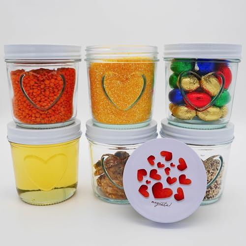 megusta! 6 vasetti in vetro 300 ml | con cuore in vetro | coperchio antiruggine con motivo a cuori | marmellata, sottaceti, dolci | cottura + congelamento