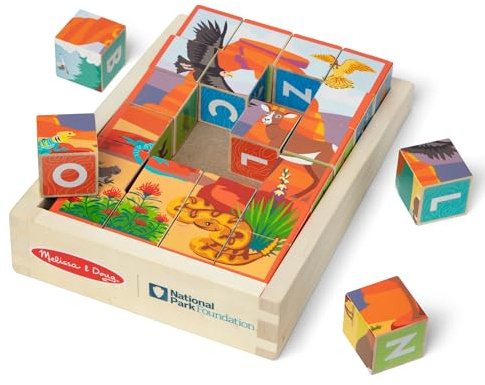 Melissa & Doug National Parks Alphabet & Animals 24-Piece Cube Puzzle (Everglades, Arches, Yellowstone) - FSC Certified