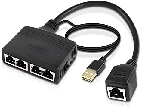 XMSJSIY Divisor Ethernet 1 a 4 adaptadores de Red de conmutadores Ethernet de Internet RJ45 Divisor de Red LAN de Alta Velocidad de 100 mbps, Adecuado para cat5 / 5e / 6/7 (1 Hembra a 4 Hembra)