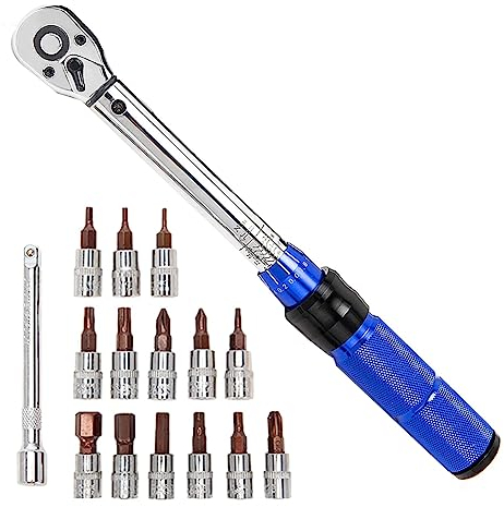 Fahrrad-Drehmomentschlüssel-Set, verstellbares Drehmoment, Schraubenschlüssel-Set, 1/4--Antrieb, , 45 cm. bis 539,5 cm. (2-24 Nm) für Rennräder und Mountainbikes