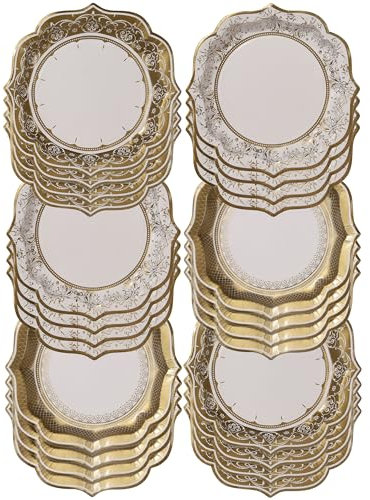 Talking Tables Premium Quality Gold Disposable Paper Plates in 3 Styles -Strong and Sturdy Elegant Design Recyclable Tableware for Christmas, Birthday Party, Weddings, Anniversary-Made Pack of 24