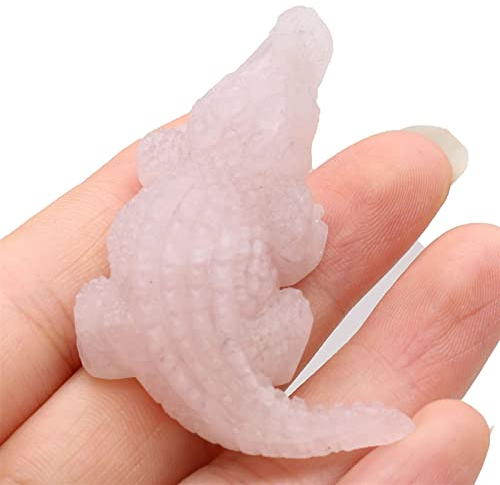 PAKMEZ Naturstein Rosenquarz Achat Ornamente wildes Krokodil Form Aura Exemplare Auto Schlafzimmer Büro Dekoration (Color : Rose Quartz, Size : 25x50mm)