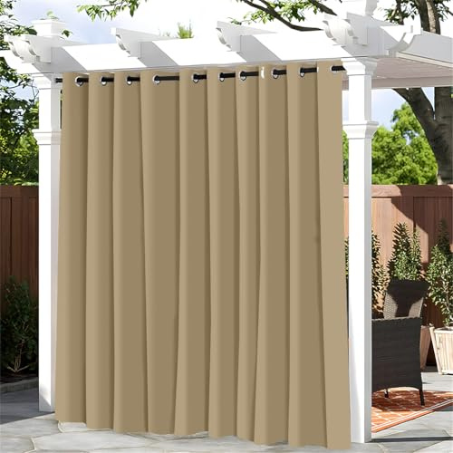 Hiseng Cortina de Exterior Impermeable, Cortinas Exterior Porche Cortina Opacas con Ojales 1 Piezas Cortinas Termicas Aislantes Frio Calor para Terraza (180x213cm,Beige)