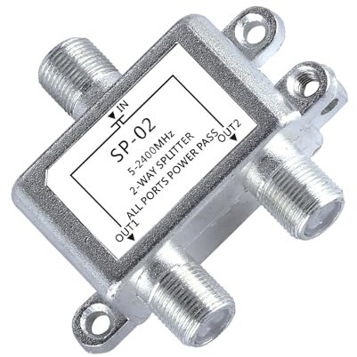 2-Fach SAT Splitter, Koaxial Verteiler, Sat Splitter, Antennenverteiler SAT Verteilerfür Satelliten und Kabelanlagen, TV Signalverteilung Stromversorgung, 5-2400 MHz, 2 Receiver Gleichzeitig Betreiben