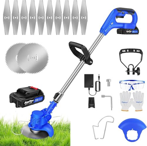 Akku Rasentrimmer Mit Akku Und Ladegerät,21V Freischneider Akku Mit Metall Messer,Elektro-Trimmer Garten Rasen Unkraut Trimmer Gartenkantenfräser Für Garten
