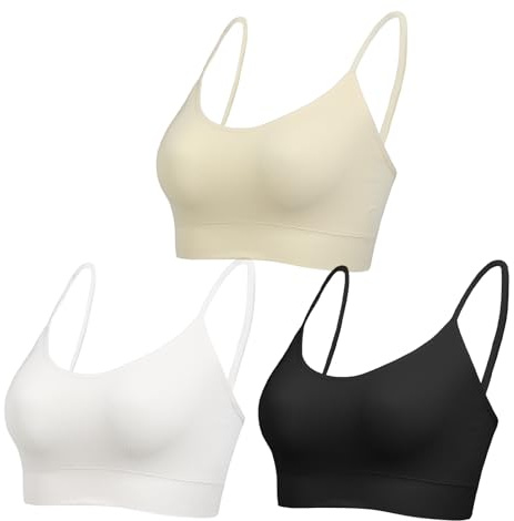 Comfyin Bustier, dam, utan bygel, sportbehå med justerbara remmar, bralette cami top för yoga, fitness, Svart + beige + vit, M