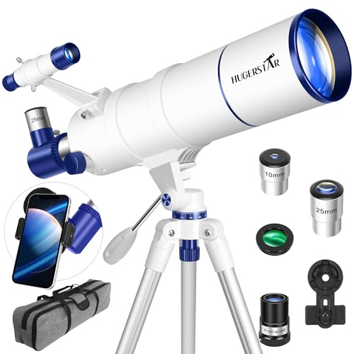 HUGERSTAR Telescope for Adults High Powered, 90mm Aperture 550mm Portable Refractor Telescope for Kids & Astronomy Beginners, Professional Telescopes with Tripod, Phone Adapter, Moon Filter, Carry Bag