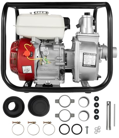 4-takts bensinvattenpump 4,8 KW (6,5 hk) självsugande avloppsvattenpump | vattentransportpump med 2 tums anslutning | 36 m³/h och 28 m flödeshöjd | för trädgårdsbevattning och dränering
