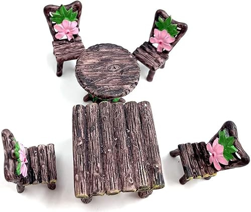 6 PCS Miniature Table and Chairs Set, Fairy Garden Furniture Ornaments Kit for Dollhouse Accessories Home Micro Landscape Decoration Garden Miniatures