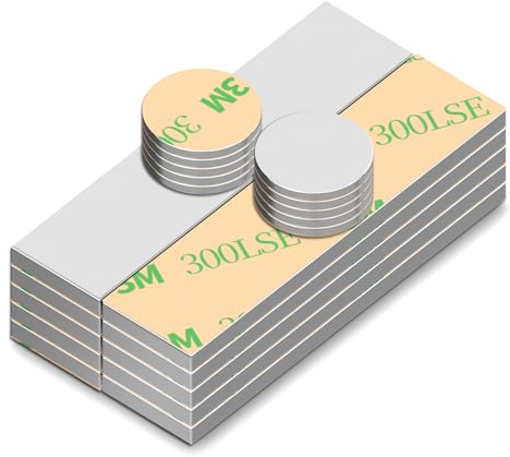 20 stycken minineodymmagneter självhäftande, 40 x 10 x 2 mm och 10 x 1 mm | Rektangulär och rund magnet, för magnettavla, whiteboard, kylskåp, foton, kontor, hantverk