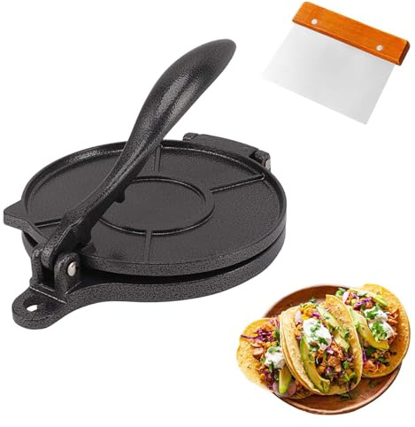 20 cm Stampo per tortilla,con manico in legno, raschietto per la polvere, Macchina per tortillas,Pressa per tortilla,Tortilla in Lega di Alluminio Pressa,può essere utilizzato per preparare i pancake.