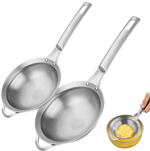 2-Pack Fine Mesh Strainers, Stainless Steel Sieve with Handle for Kitchen Baking, Flour Sifter, Tea Filter, Quinoa Strainer, Dishwasher Safe 3.55 & 4.33