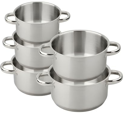 Yasta Batteria da Cucina 5 Pezzi - Set Pentole in Acciaio Inox per Induzione e Gas - Casseruole con Fondo Triplo Strato (Ø 12, 14, 16, 18, 20 cm) - Lavabile in Lavastoviglie