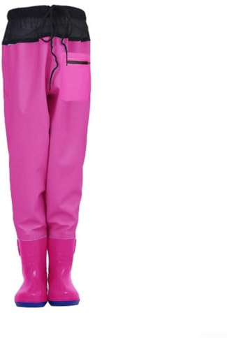 Besttoolifes Cuissardes de pêche taille haute avec bottes, pantalon de pêche imperméable pour enfants de 2 à 13 ans, semelles en caoutchouc antidérapantes, longueur poitrine (rose 32)