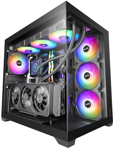 Mars Gaming MCV5, Caja PC ATX, Cristal Templado Panorámico, 4X Ventiladores ARGB 120mm, 7 Slots PCI Horizontales + 2 Slots PCI Verticales, Compatible con Placas Base de Conector Inverso, USB-C, Negro