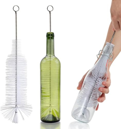 Spazzola per bottiglie in acciaio inossidabile e nylon, appositamente progettata per bottiglie di vino a collo stretto, bottiglie di birra, bottiglie di soda, bottiglie spray, tazze alte e corte