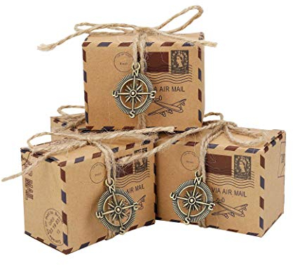 MaoXinTek Bomboniere Scatole Regalo, 50pcs Vintage Sacchetto di Caramelle di Carta Kraft Ideale per Confetti, Caramelle, cioccolatini, Gioielli e Regali Piccoli